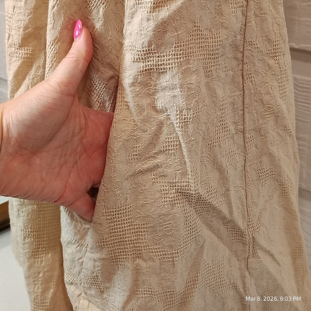 MUSTARD SEED ROMPER WOMENS SMALL TAN RUFFLE SLEEVE LINED 100% COTTON COTTAGECORE - Picture 3 of 9